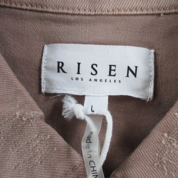 Risen Jacket Womens Large Mauve Pink Deconstructed Distressed Denim Trucker NWT - Picture 4 of 11